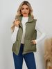Women's Clothing Quilted Vest With Stand Collar Warm Padded Sleeveless Jacket For Winter, Lightweight Polyester Fill Zip Front Casual Office Wear_voghion.com