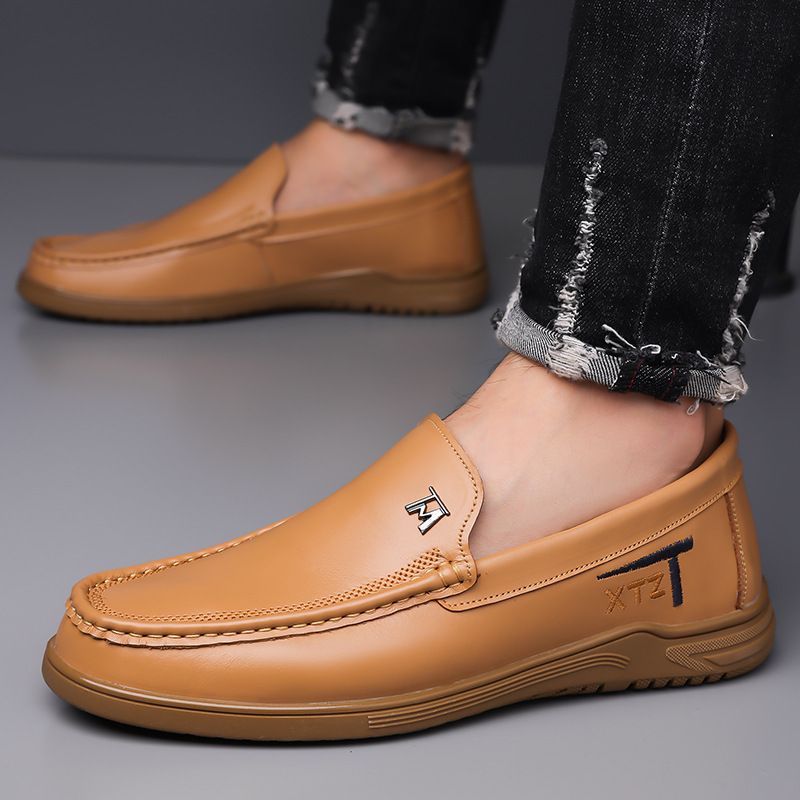 New Men's Fashion Casual Leather Top Layer Cowhide Sole Soft Surface Loafers Non-Slip Flat Driving Dad Shoes_voghion.com