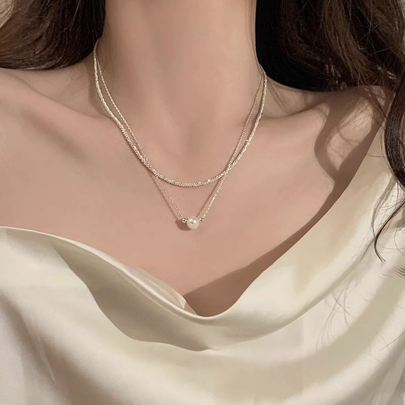 Double-layered pearl necklace for women, elegant design, niche necklace, clavicle necklace, 2023 new style_voghion.com