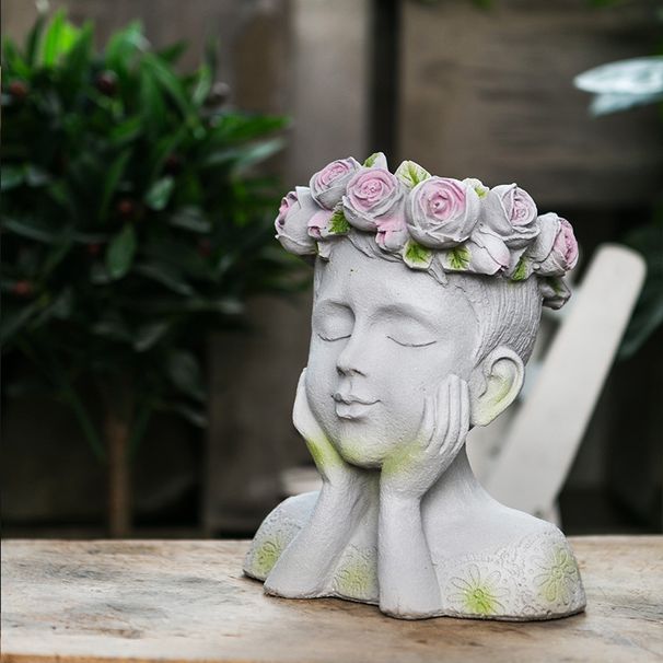 Artistic Ornament Potted Creative Design Home Office Ring Girl Plant Planting Cement Decorative Flower Pot_voghion.com
