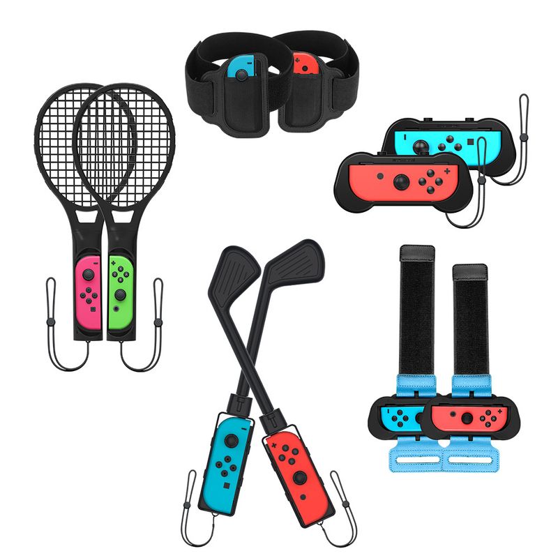 10 In 1 For Nintendo Switch Game Accessories Set NS Joycon Controller Handle Grip Dance wristband Golf clubs Joystick Kit_voghion.com