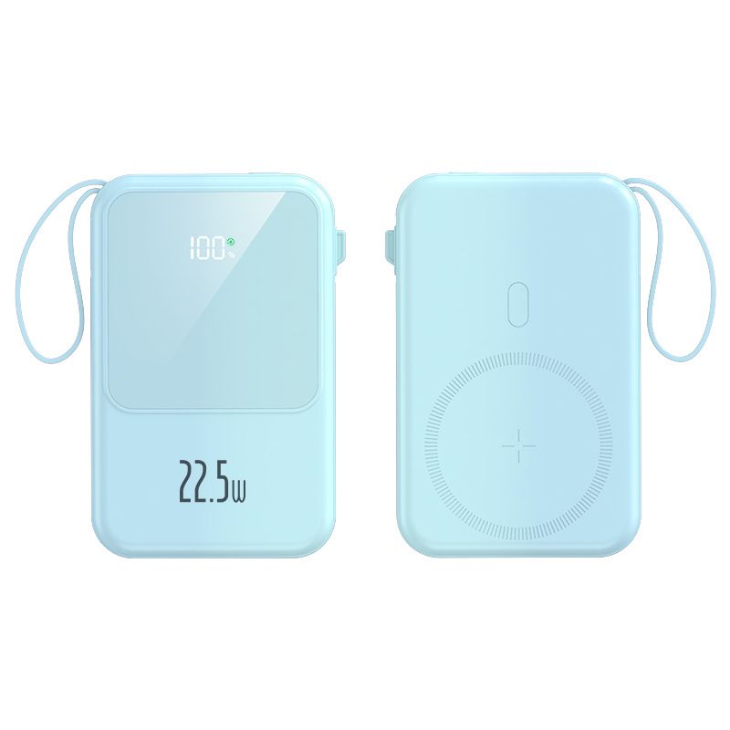 Mágneses Vezeték Nélküli Külső Bank 10000mAh 15W-os Gyorstöltéssel és Beépített Kábellel - Hordozható iPhone és Android készülékekhez_voghion.com