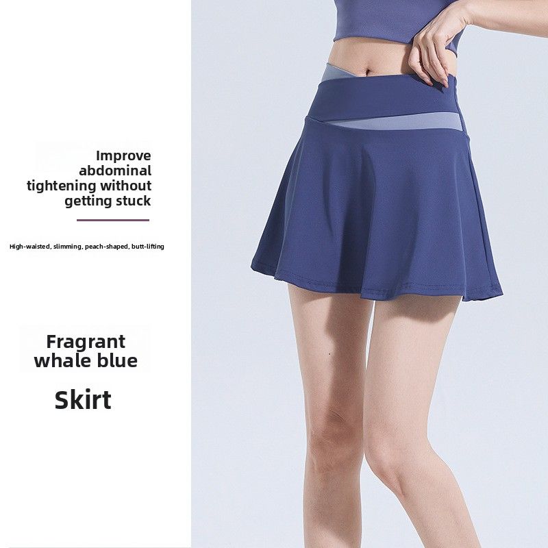 Color Block Two-Piece Skirt Quick-Dry Anti-Exposure Shorts High Elasticity Bare Sensation Tight Sports Short Sleeve_voghion.com