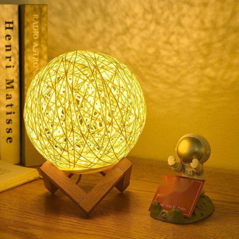 Kreative Stilltischlampe, Schlafzimmer-Nachttischatmosphäre, Rattanball-Homestay-Nachtlicht für Mädchen, USB-Stecker_voghion.com