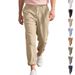 Pantaloni da uomo in lino, traspiranti, comodi, color cachi, dritti, casual, leggeri (cachi chiaro, blu chiaro, marrone) - S/M/L/XL/XXL_voghion.com