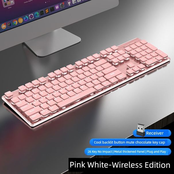 Ensemble clavier et souris sans fil Bluetooth rose et bleu pour fille, lumineux et silencieux_voghion.com