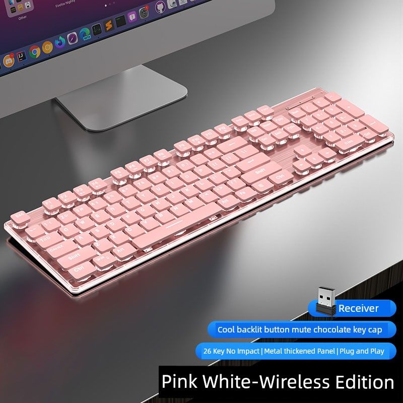 Good-looking Luminous Mute Girl Wireless Keyboard Office Pink Blue Bluetooth Key Mouse Headset Bundle_voghion.com