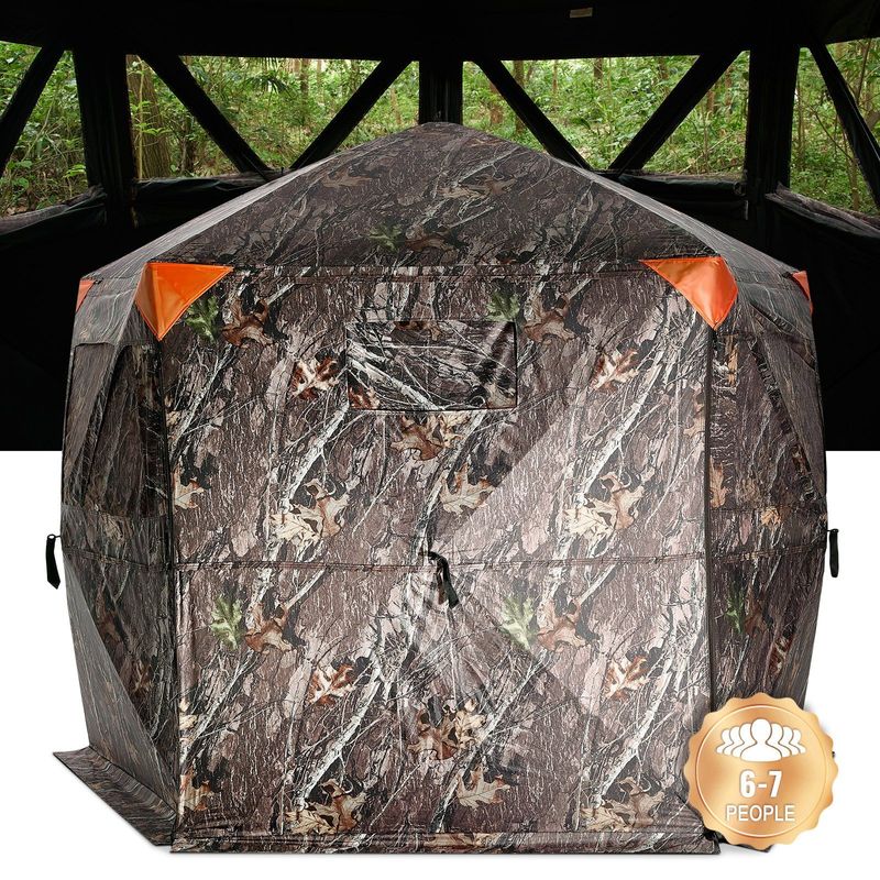 VEVOR Hunting Blind, 288° See Through Ground Blind, 6-7 Person Pop Up Deer Blind For Hunting With Carrying Bag, Portable Resilient Hunting Tent, 4 Horizontal Windows For Turkey And Deer Hunting_voghion.com