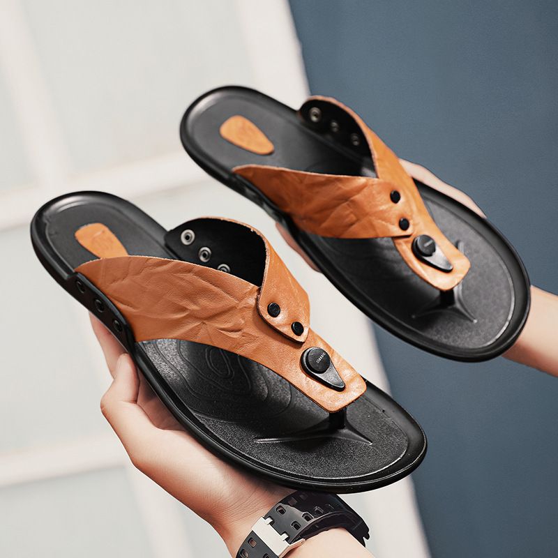 2024 Summer New Style Flip Flops Echt Lieder Männer Sandalen Vietnamesesch Casual Outdoor Slippers Aussenhandel One Piece Versand_voghion.com