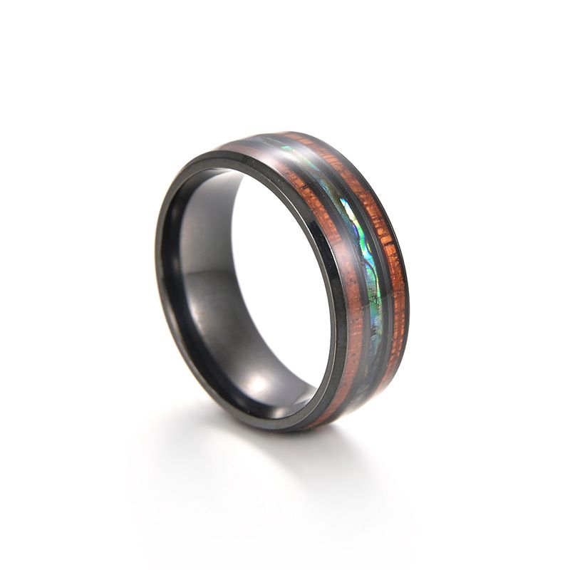Men's Stainless Steel Pop Jewelry Natural Element Ring Hawaiian Acacia wood Men's titanium steel ring_voghion.com