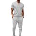 New Waffle Texture Stand Collar Small Zipper Solid Color Men's Short Sleeve Long Pants Set_voghion.com