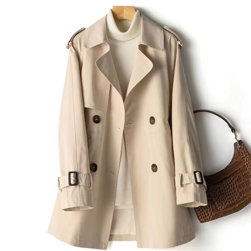 ​​Korean-Inspired Women's Trench Coat – Medium-Length Double-Layer Windbreaker (Khaki/Beige/Black/Fruit Green/Coral Pink/Haze Blue/Red, M-3XL)​​_voghion.com