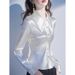 Damenbekleidung Weißes Langarm-Satinhemd Professionelles Hemd_voghion.com