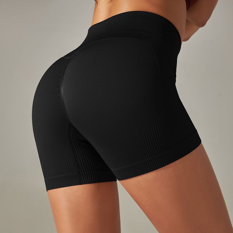 Kadınlar için yeni dikişsiz düz renk iplikli şeftali kalça yoga üç parçalı şort, spor koşu ve fitness pantolonu_voghion.com