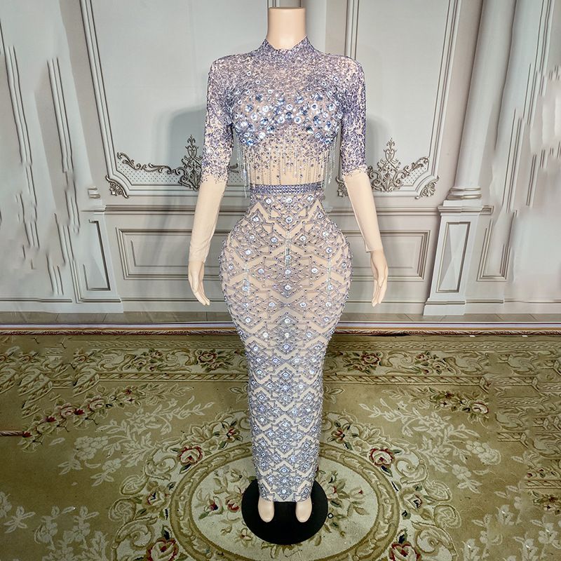 Abito da sera per donna 2024 nuovo abito da festa di compleanno per banchetti di fascia alta, leggero e lussuoso, con nappa e diamanti_voghion.com
