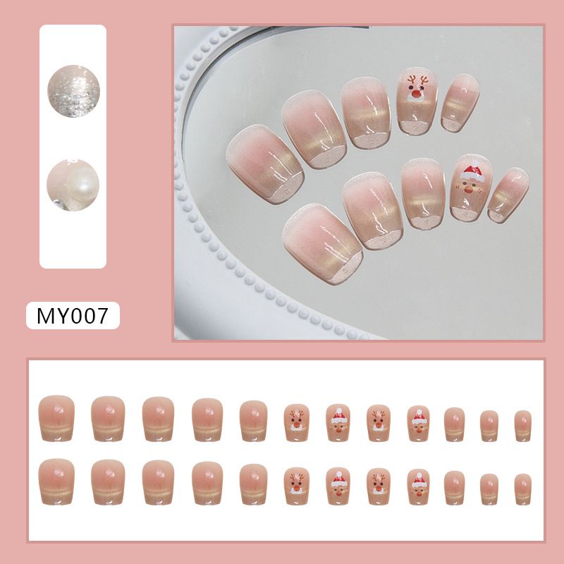 Nails Art Smile Cat Eye Christmas Wear Nail Detachable Nail Patch Nail Piece Nail Sticker Blush Nail 24 Pieces_voghion.com