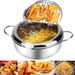 Deep Fryer With Thermometer and Lid 304 Stainless Steel Kitchen Tempura Fryer Pan Fryer Without Oil Frying Pan Fryer_voghion.com