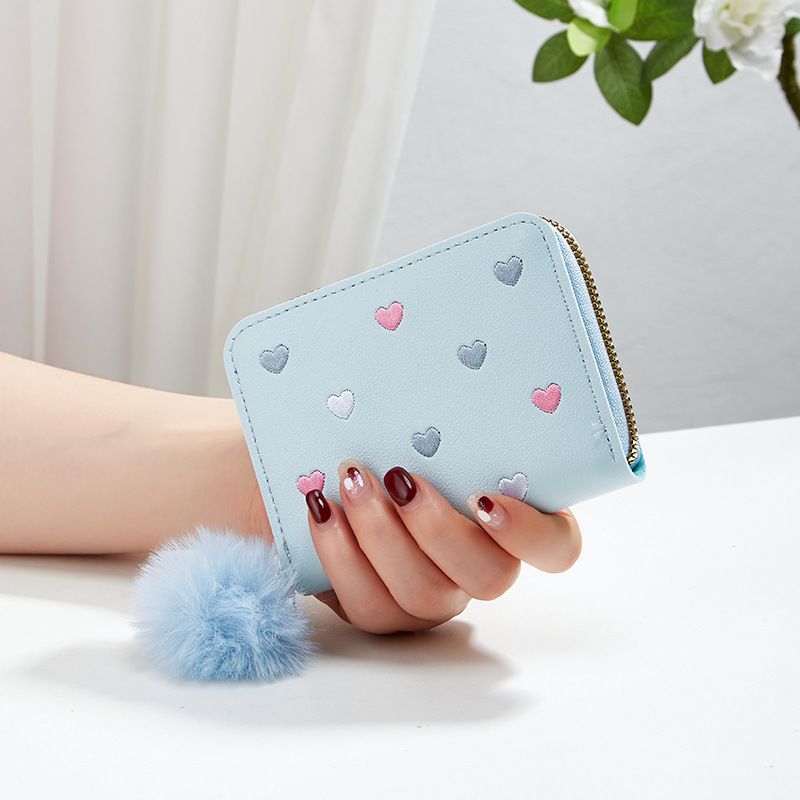 Women's New Heart Embroidery Wallet - Slim Card Holder For Women (Mini Gift Purse With Zipper Pocket)_voghion.com
