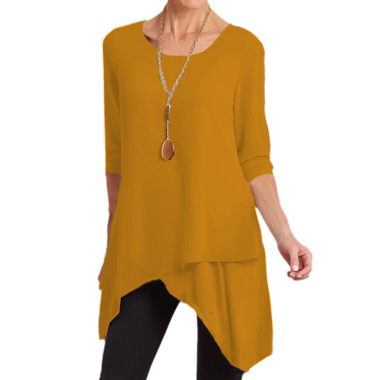 Maglietta irregolare a maniche lunghe con scollo rotondo, nuova collezione primavera e autunno da donna_voghion.com