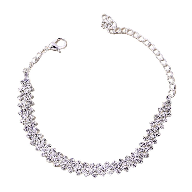 Shuosbai 1Pc Chain Anklet Adjustable Extended Chain Sparkling Personality Rhombus Decorate Foot Jewelry Women Rhinestone Stretch Anklet Women Jewelry_voghion.com