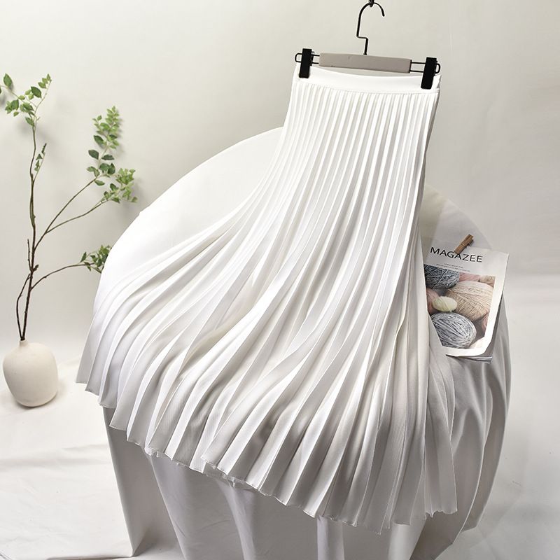 Women's Clothing Chic temperament slim plus size pleated skirt autumn and winter new high waist A line skirt women's medium and long_voghion.com