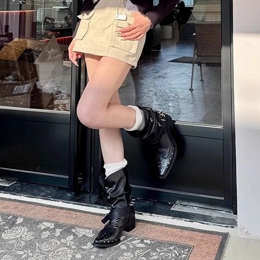 Damenschuhe Retro Bestickte Western-Cowboystiefel mit spitzer Spitze Damen 2025 Frühling und Sommer Neue dicke Ferse Vielseitige Ritterstiefel Ärmel Lange Stiefel_voghion.com