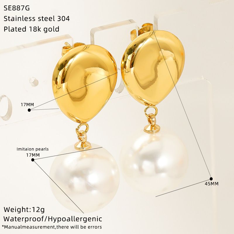 Orecchini unisex alla moda con goccia d'acqua e perle, semplici orecchini retrò in acciaio inossidabile_voghion.com