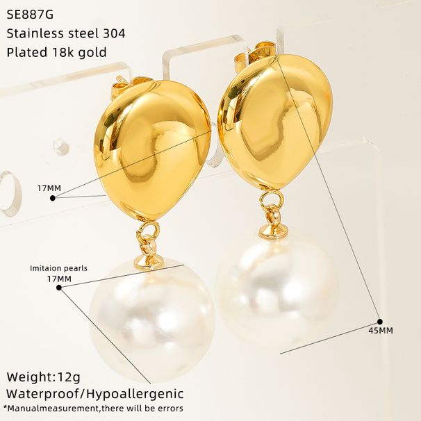 Orecchini unisex alla moda con goccia d'acqua e perle, semplici orecchini retrò in acciaio inossidabile_voghion.com