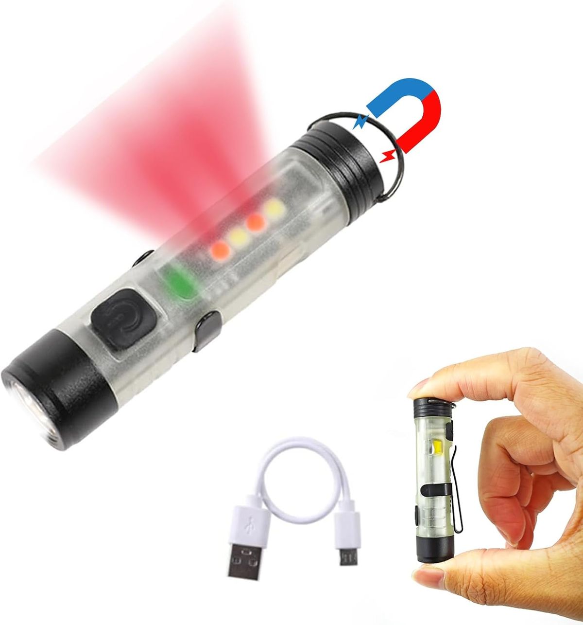 Zestaw 3 akumulatorowych latarek na klucze, 300 lumenów, USB-C, akumulatorowe latarki EDC, przenośne, małe, miniaturowe latarki LED z klipsem do kieszeni_voghion.com