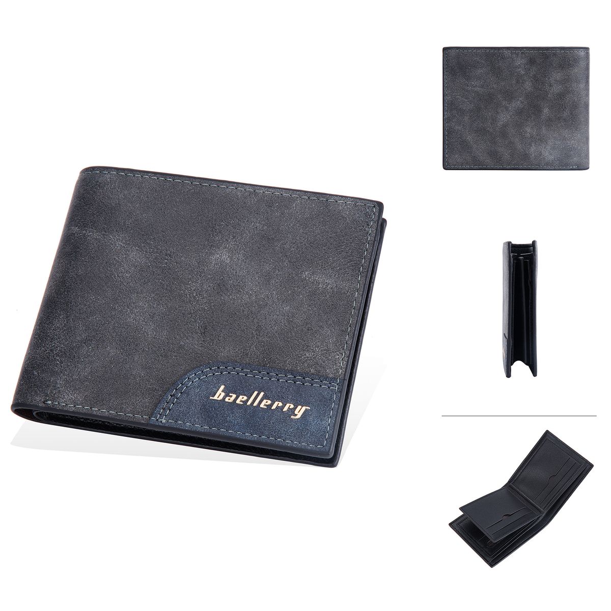 New men's wallet short baellerry retro multi-card contrast color wallet minimalist frosted ticket clip_voghion.com