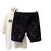 Herretøj Sommer Tynd Stil Kattehår Ripped Personlighed Blæk Splash Slim Fit Skinny Feet Cool Shorts_voghion.com