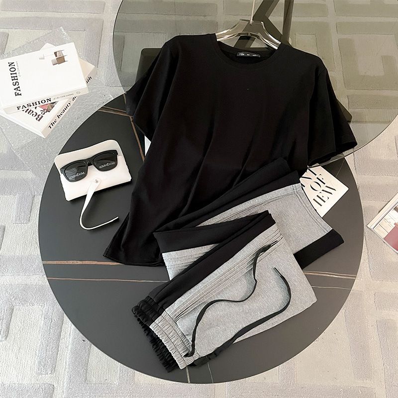 Women's Clothing Sports Suits Street Rock Loose T Shirts Trendy Pleated Wide Leg Pants Fashionable Casual Suits_voghion.com