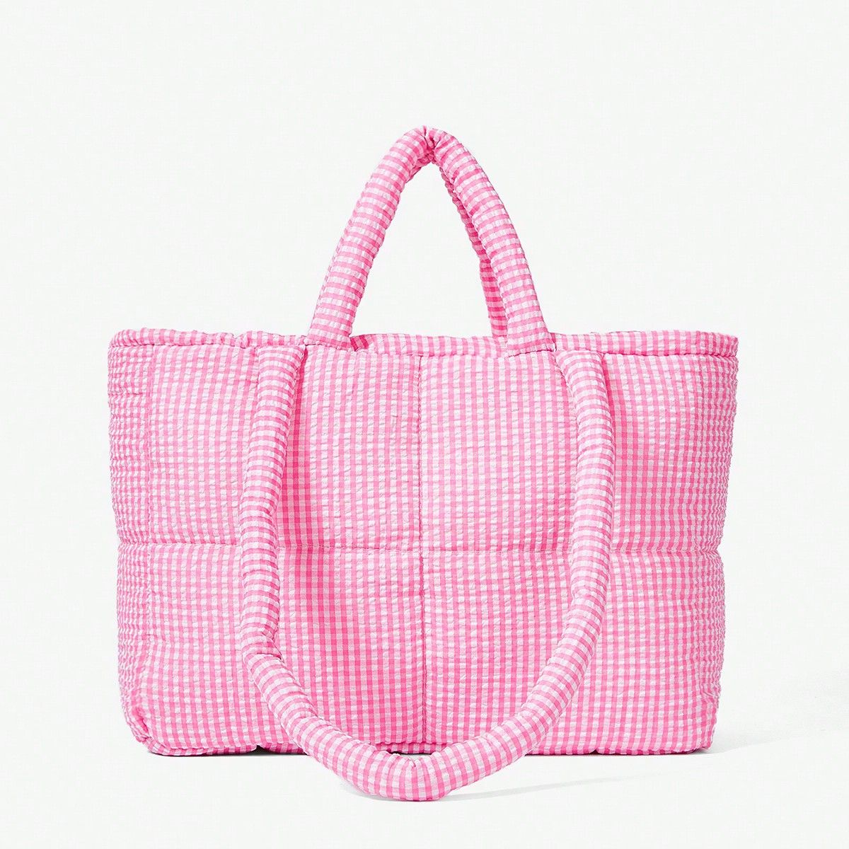 2025 Large-capacity Checkered Canvas Tote Bag, Summer Popular , Laid-back Style Shoulder Shopping Bag, New Fashionable And Versatile_voghion.com