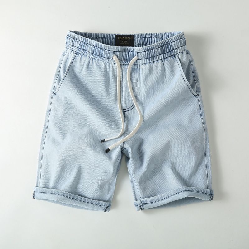 Abbigliamento maschile 2024 Nuovi jeans dritti americani Pantaloncini estivi sottili da uomo Pantaloncini casual in puro cotone Pantaloni elastici larghi con coulisse Pantaloni di media lunghezza_voghion.com