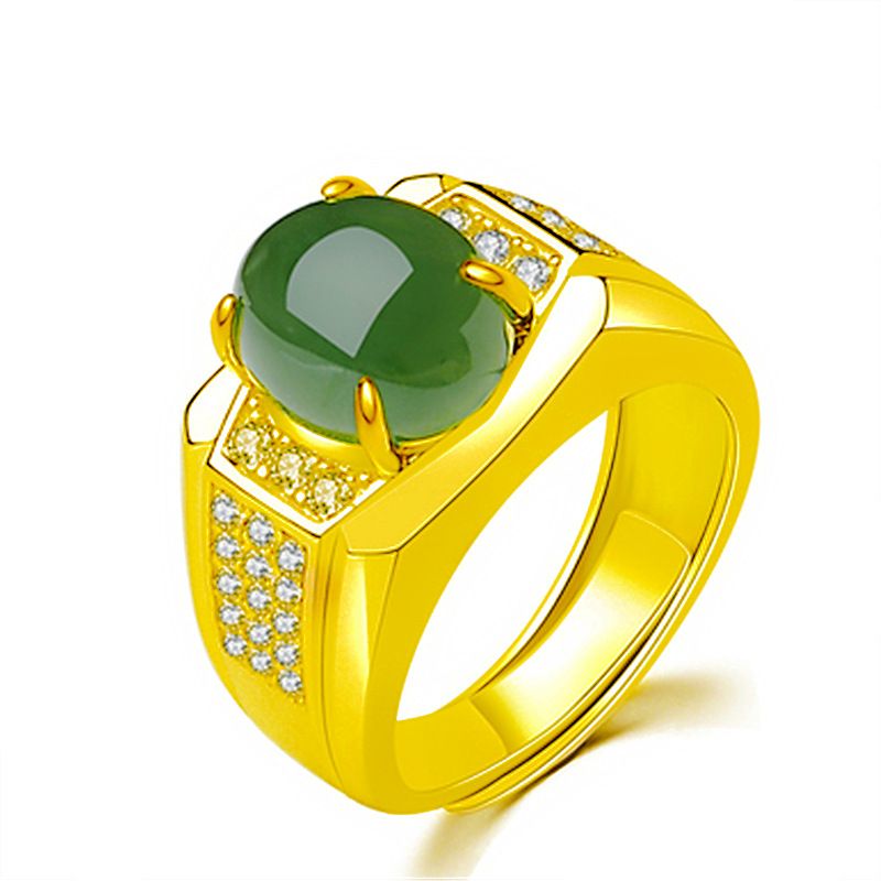 Schlichter, eleganter Hetian Biyu offener Silberring mit eingelegtem weißen Jade-Diamant für Herren und Damen_voghion.com