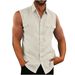 Men's Clothing Men's Shirt Double Pocket Cotton And Linen Sleeveless Shirt Casual Vacation Shirt_voghion.com