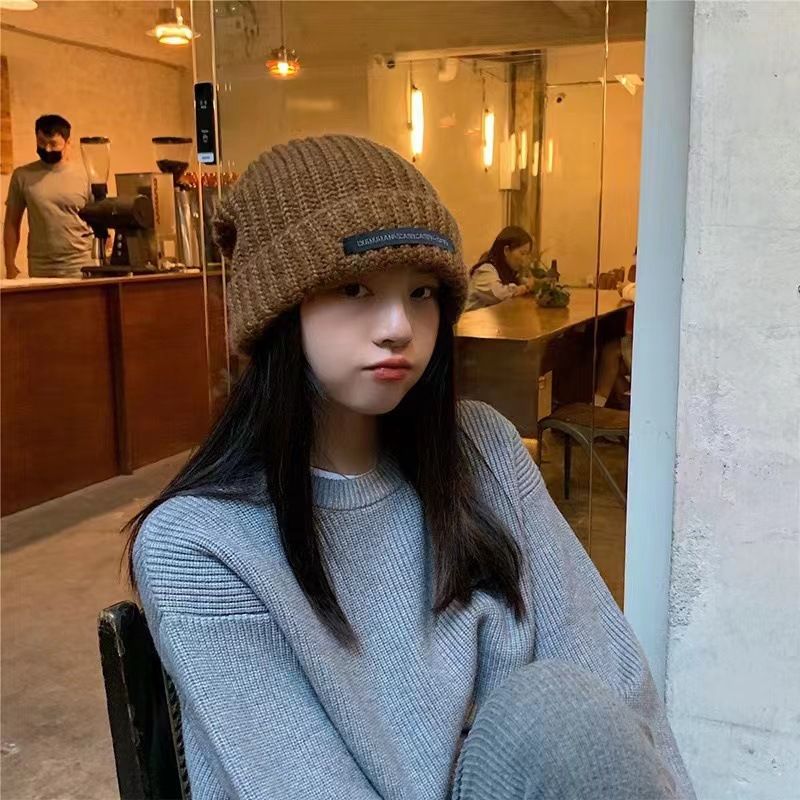 Sort strikket plys Fisherman's Dame efterår/vinter Koreansk udgave Big Head Talje Spand Varm Pot Hat Show Face Trendy_voghion.com