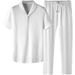 Erkek Giyim Buz İpek Tişört Erkek Yazlık Üst Sınıf Kısa Kollu Günlük Spor Takım Elbise V Yaka Yarım Kollu Tişört Pantolonlu İki Parça Takım Elbise_voghion.com