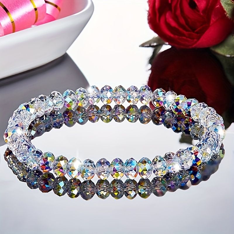 Kız Öğrenciler için Kare Kristal Zincir Bileklik Yüzük Zarif Lüks Moda_voghion.com