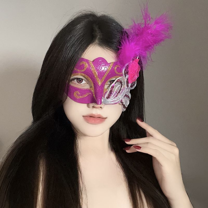 Feather Mysterious National Ancient Style Half Face Mask Masquerade Performance Bronze Feel Costume Prop_voghion.com