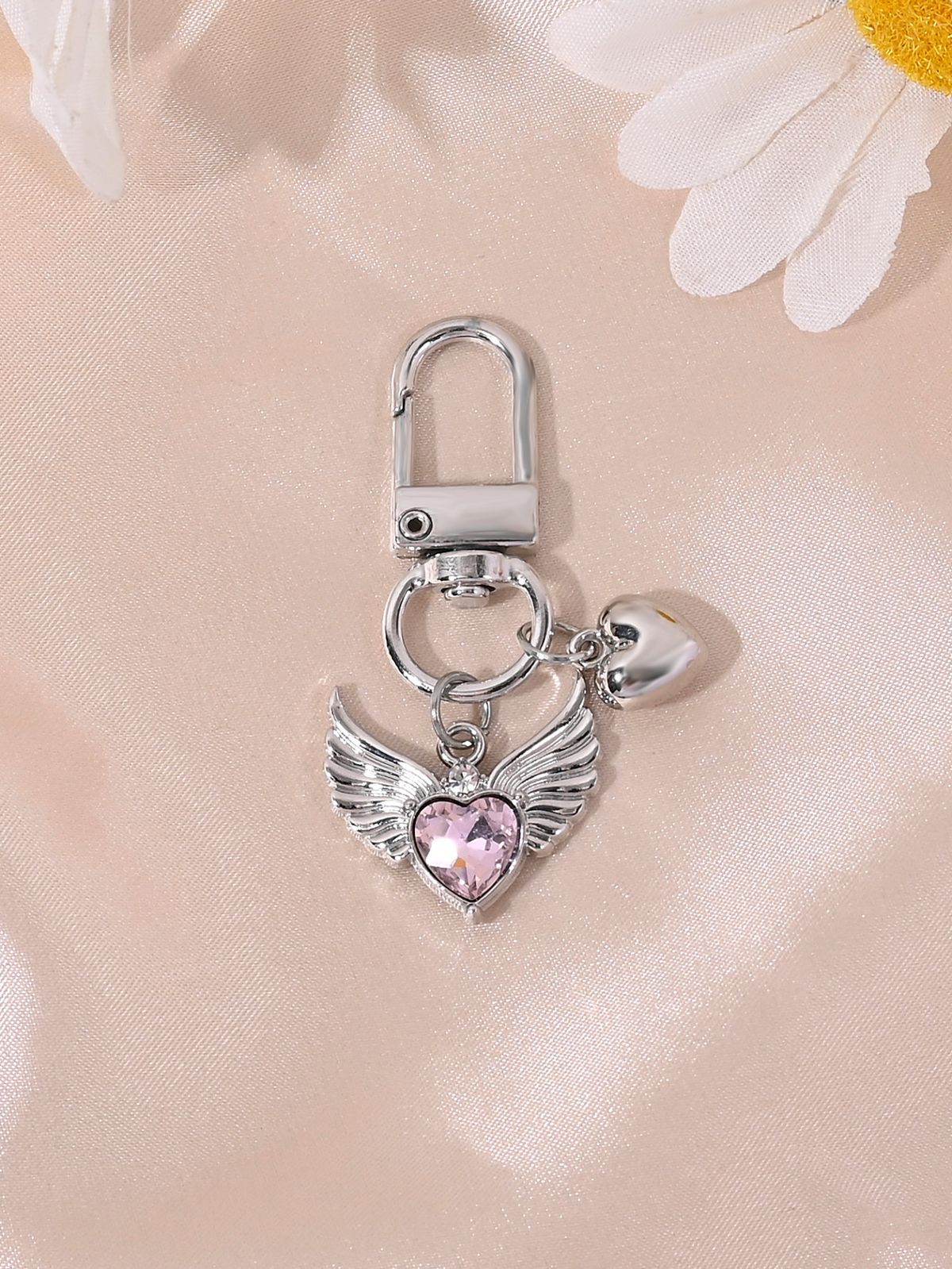 Ciondolo per borsa con ali d'angelo a forma di cuore, stile giapponese e coreano, con strass, custodia per auricolari e fotocamera._voghion.com