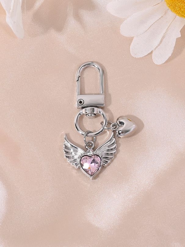 Ciondolo per borsa con ali d'angelo a forma di cuore, stile giapponese e coreano, con strass, custodia per auricolari e fotocamera._voghion.com