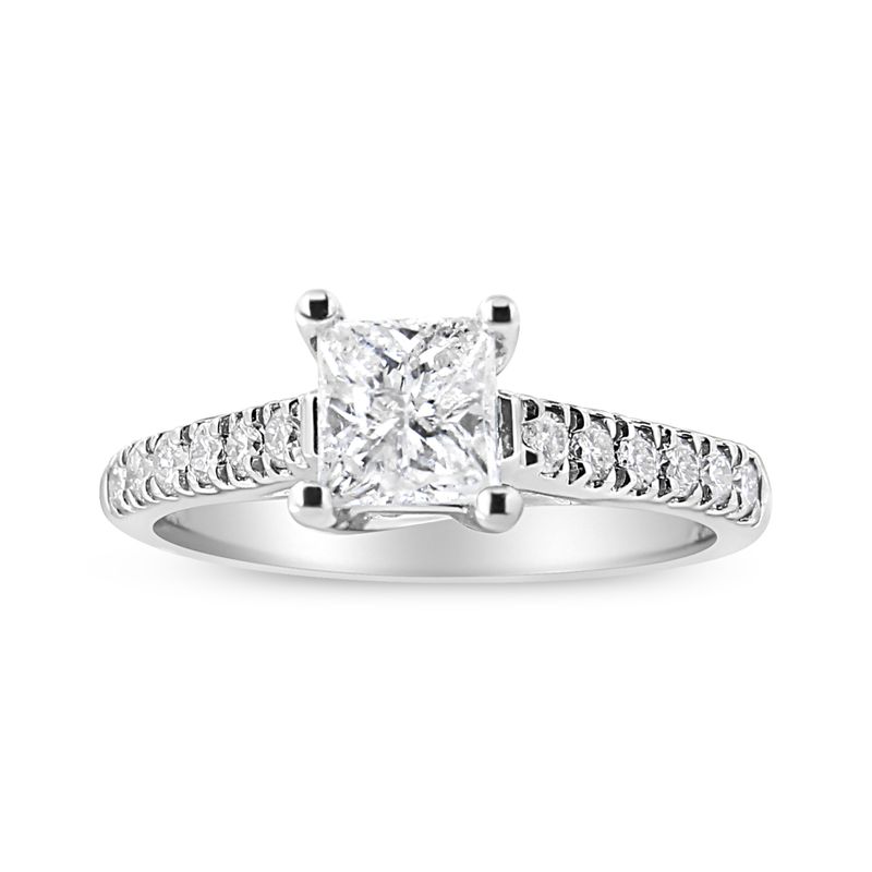 14K White Gold 1 1/5 Cttw 4-Prong Set Princess Diamond Classic Engagement Ring (I1-I2 Color, H-I Clarity) Ring_voghion.com