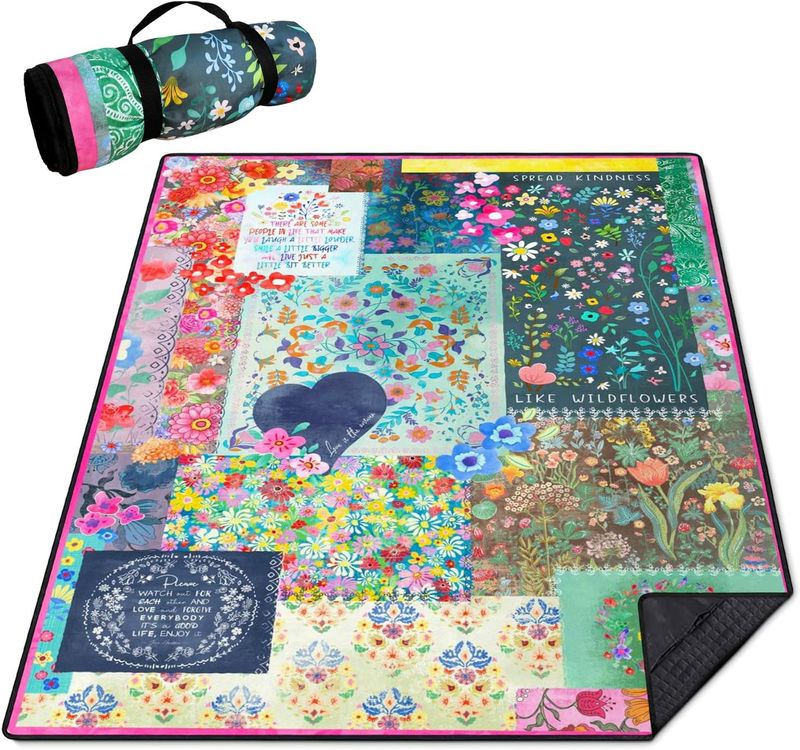 Cuslnox Waterproof Foldable Extra Large, 80 80inch (Approx. 203.2 X 203.2cm ) Beach Blanket Sandproof, 3-Layer_voghion.com