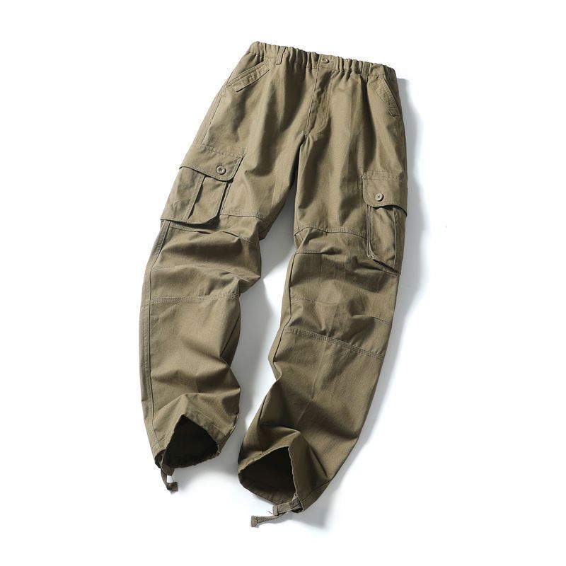 Herrenbekleidung Overalls Herrenhose aus reiner Baumwolle, verschleißfest, Hose mit mehreren Taschen, Übergröße, Arbeitshose, lockere große Größe_voghion.com