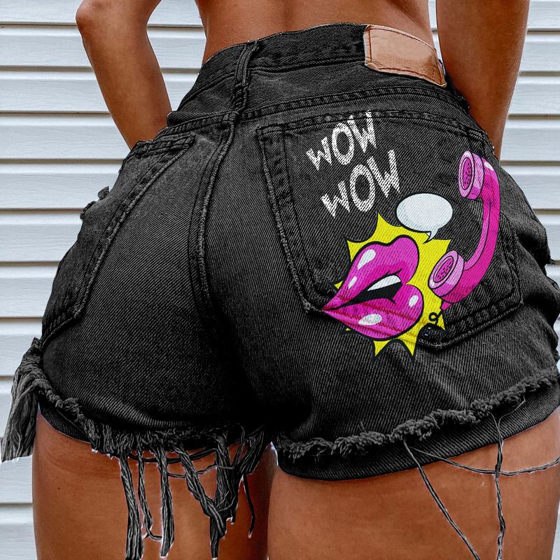 denim shorts hand-worn mid-waist casual jeans Denim shorts_voghion.com