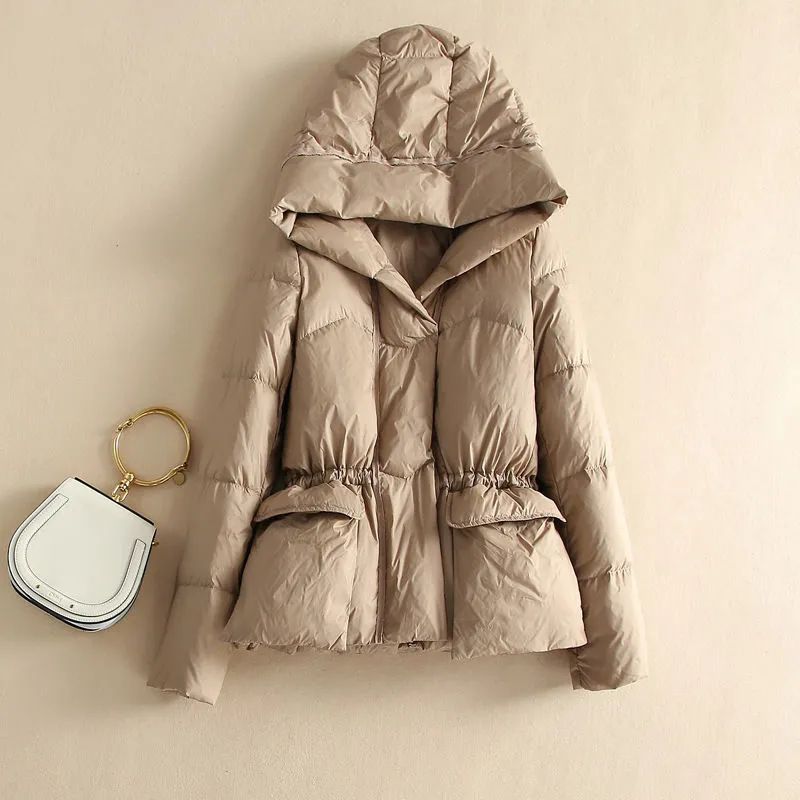 Artistic Waist Slimming Women, Short Design For Autumn And Winter , New 90 White Duck Down Warm Jacket_voghion.com