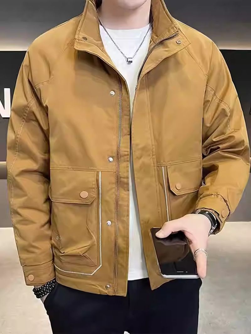 New workwear jacket for men in spring and autumn, trendy and casual stand up collar jacket for men in early autumn_voghion.com
