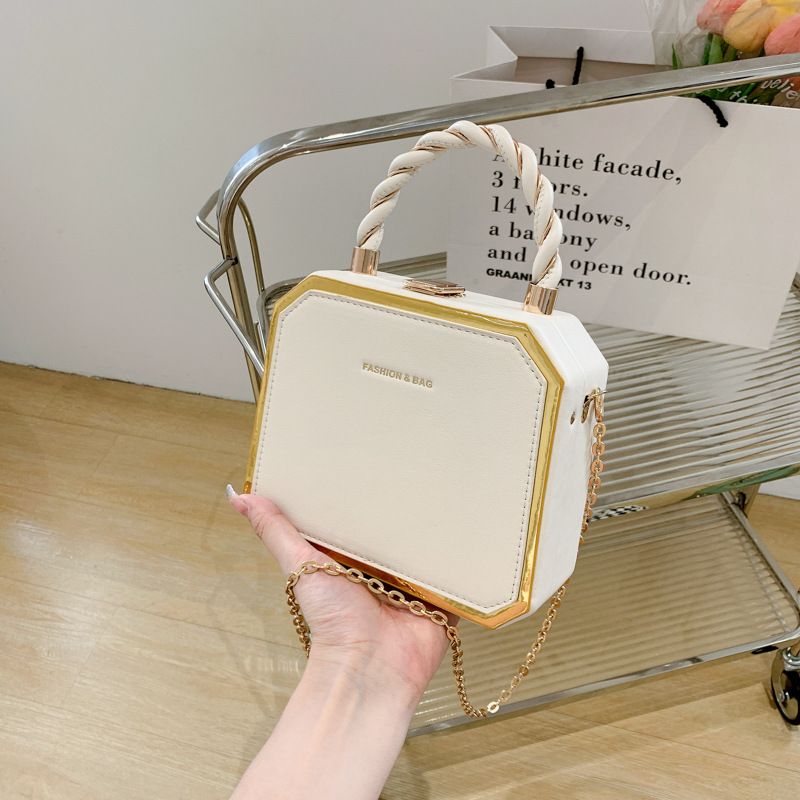 【】Borsa a tracolla con catena multicolore, borsa a mano intrecciata testurizzata di alta qualità per donna_voghion.com