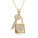Japanese And Korean Style High-End Lock Key Pendant Necklace For Women Copper Gold-Plated Heart Micro-Inlaid Zirconia_voghion.com